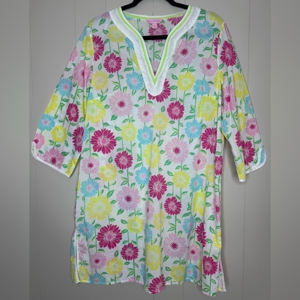 Lilly Pulitzer Natalie 100% Cotton Split Neck Floral Swim Coverup Size Large - Picture 10 of 10